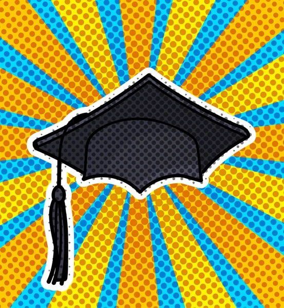 Concept van een afstudeerles. Graduation Cap in pop-art stijl — Stockvector