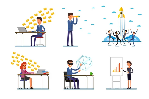 Set of business characters working in office. Vector illustration design — Stock Vector