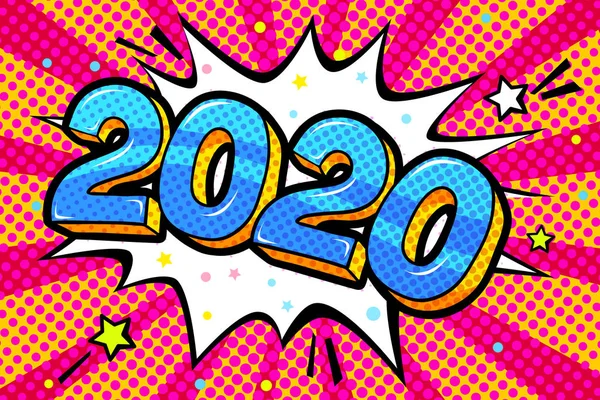 新年好牌。蓝色数字 2020 字气泡. — 图库矢量图片