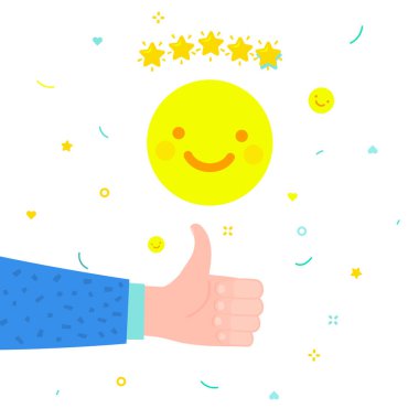 Başparmakları aşağı ve başparmakları yıldız derecelendirmesine kadar el. Düz tasarım