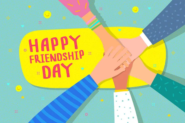 Feliz Día de la Amistad ilustración. Las manos sostienen el corazón con texto . — Vector de stock