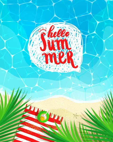 Hello Summer lettering message on nautical background top view. — Stock Vector