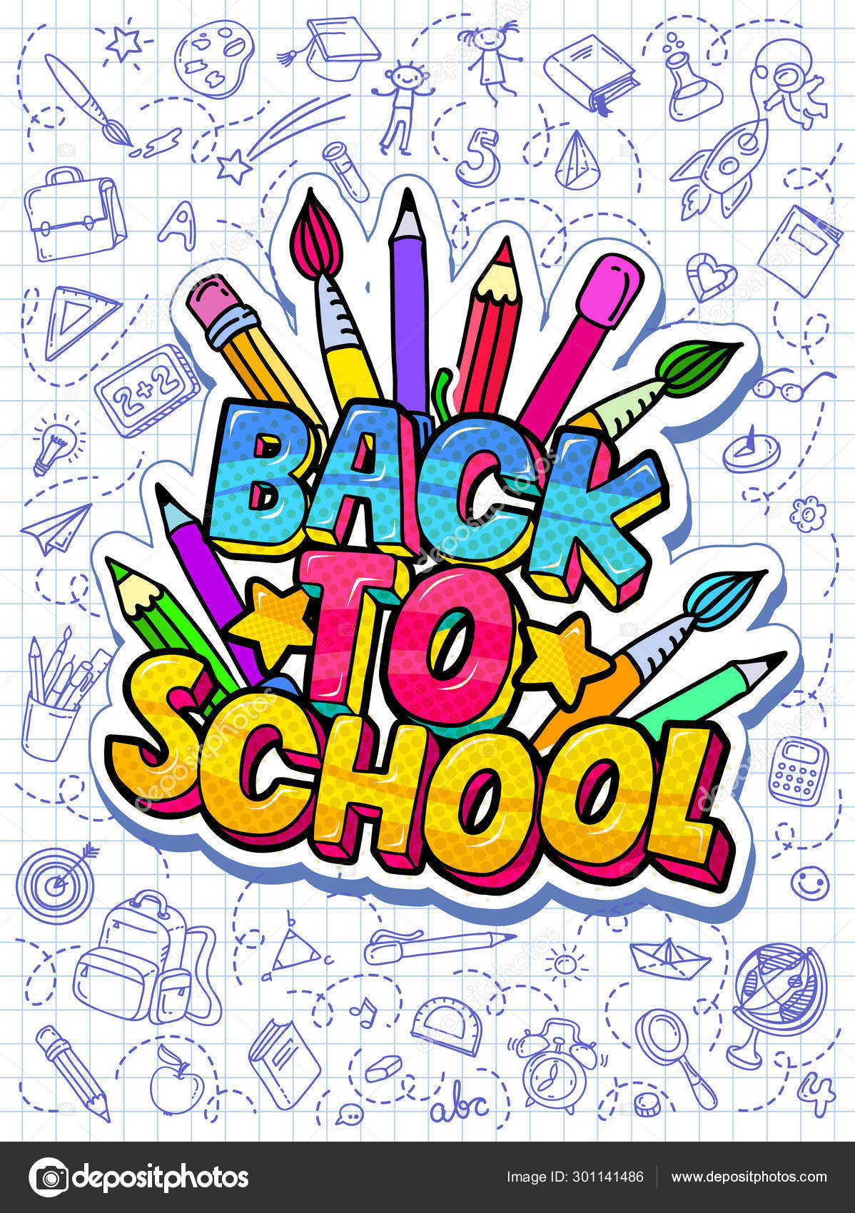 Vetor de Concept of education. School background and comic speech bubble  with Back to School lettering do Stock