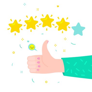 Başparmakları aşağı ve başparmakları yıldız derecelendirmesine kadar el. Düz tasarım