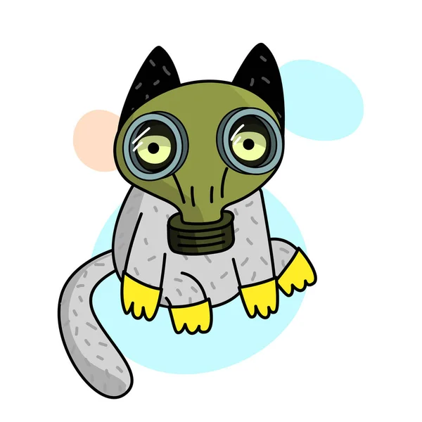 Concept Quarantine Cartoon Cat Gas Mask Self Isolation Quarantine Due — Stock Vector