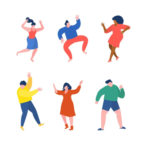Tanzende Menschen Lustigen Cartoon Stil Männer Und Frauen Freizügigkeit Posieren — Stockvektor
