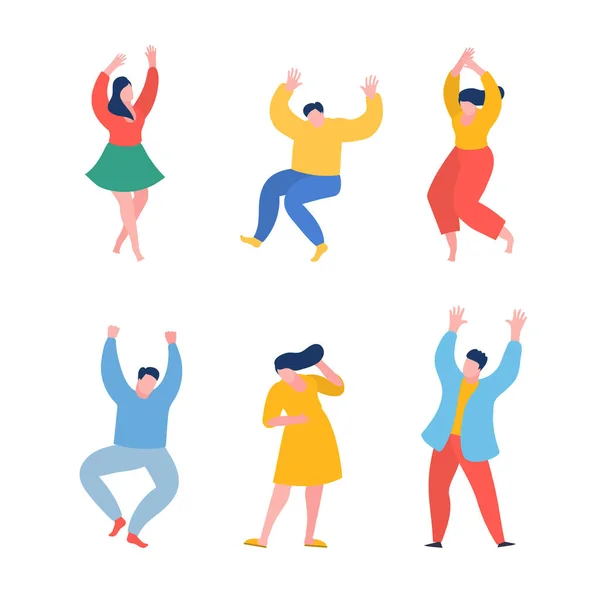 Gente Bailando Divertido Estilo Dibujos Animados Hombres Mujeres Libre Circulación — Vector de stock