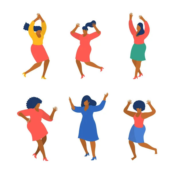 Dansende Mensen Grappige Cartoon Stijl Afro Amerikaanse Vrouwen Het Vrije — Stockvector