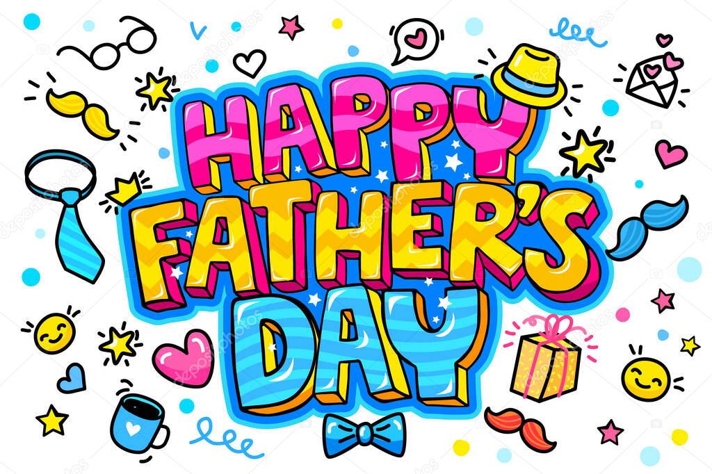 Fathers day concept. Happy Fathers day message in pop art style. Vector illustration.