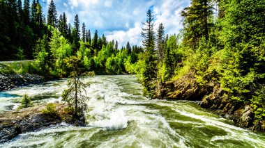 Büyük su akışı Karibu dağlar Wells gri Provincial Park, British Columbia, Kanada derin kar paketinin erime nedeniyle Murtle Nehri'nde bahar ikinci tur sırasında .