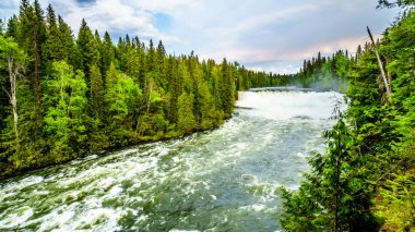 Karibu dağlarda erken kar erime Wells gri Provincial Park güzel British Columbia, Kanada içinde Dawson Falls Murtle Nehri'nin muhteşem su akışı oluşturur