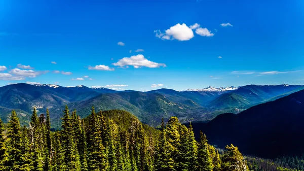 Rugged Peaks of the Cascade Mountain Range on the US-Canada border as seen from the Cascade Lookout viewpoint in EC Manning Provincial Park in British Columbia, Canada