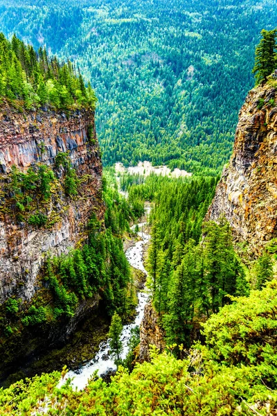 Spahats Creek deep in the canyon right after Spahats Falls and before it runs into the Clearwater River in Wells Gray Provincial Park at Clearwater British Columbia, Canada