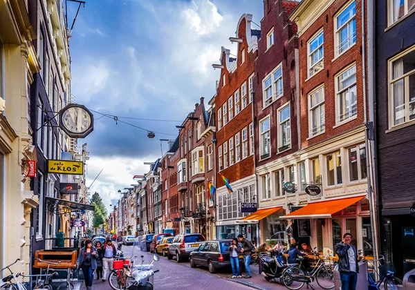 Kerkstraat Mnoha Historických Budov Centru Starého Města Amsterdamu Pěkný Podzim — Stock fotografie