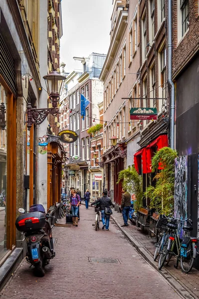 Narrow Streets Historic Buildings Center Old City Amsterdam Nice October — Stock Photo, Image