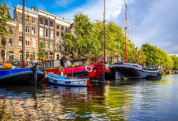 Waalseiland Canal Com Suas Casas Canal Histórico Casas Flutuantes Barcos — Fotografia de Stock