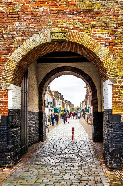 Los Siglos Edad Vischpoort Fish Gate Histórico Pueblo Pesquero Holandés —  Fotos de Stock