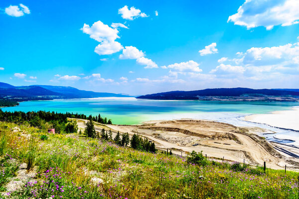A large Tailings Pond along the Highland Valley Road between Ashcroft and Logan Lake from the Highland Copper Mine in British Columbia, Canada