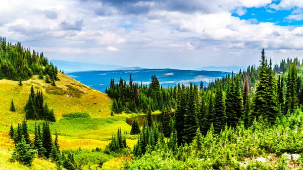 Hiking Alpine Meadows Fall Colors Tod Mountain Village Sun Peaks — Stock Photo, Image