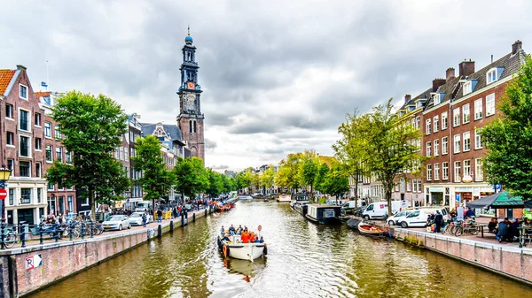 Amsterdam Nizozemsko Září 2018 Westerkerk Kostel Věží Westertoren Vidět Křižovatky — Stock fotografie