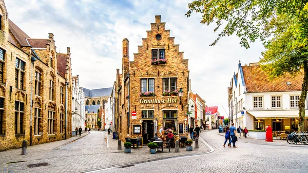 Brugge Belgium Sept 2018 Historic Brick Houses Corner Mariastraat Heilige — Stock Photo, Image