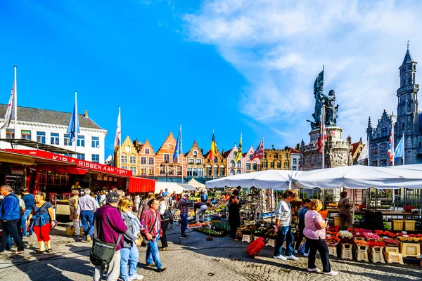 Brugge Belgia Septembrie 2018 Piața Aer Liber Din Centrul Markt — Fotografie, imagine de stoc