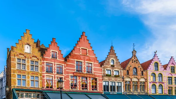 Brugge Belgium 2018 Szeptember Színes Középkori Házak Lépés Gables Bélés — Stock Fotó