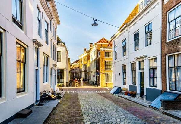 Coucher Soleil Sur Les Rues Étroites Ville Historique Middelburg Dans — Photo