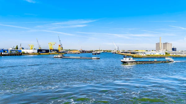 Rotterdam Netherlands Sept 2018 Rhine Barges Busy Waalhaven Branch Arbor — Stock Photo, Image