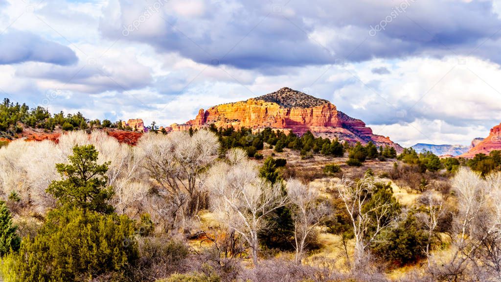 Cathedral Rock, one of the Red Rock sandstone mountains at the city of Sedona in Northern Arizona in Coconino National Forest, United States
