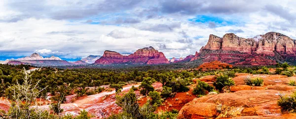 Panorama Showing Streams Puddles Red Rocks Munds Mountain Wilderness Heavy — Stock Photo, Image