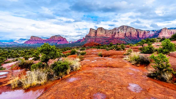 Streams Puddles Red Rocks Twin Buttes Munds Mountain Heavy Rainfall — Stock Photo, Image