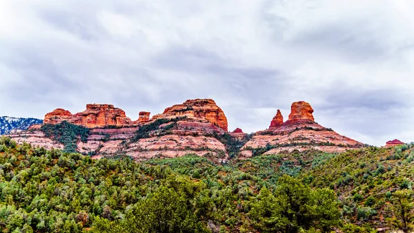 The red rocks of Schnebly Hill and other red rocks at the Oak Creek Canyon near the Midgely Bridge on Arizona SR89A, just north of Sedona, Arizona, USA
