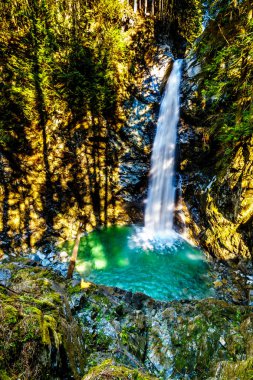 Cascade Falls Bölge Parkı 'nda, British Columbia, Kanada 'da Mission ve Deroche şehirleri arasında yer alan Şelale Şelalesi 'nin turkuaz suları