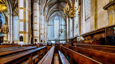 Zwolle, Overijsel/the Netherlands - Oct. 4, 2018: Interior of the 13th century romanesque St. Michael's Church in the historic hanseatic city of Zwolle