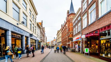 Zwolle, Overijsel/the Netherlands - Oct. 4, 2018: The busy shopping street named Diezerstraat in the center of the historic hanseatic city of Zwolle