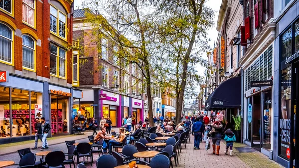 Zwolle Overijsel Netherlands Oct 2018 Terrasses Line Busy Shopping Street — Stock Photo, Image