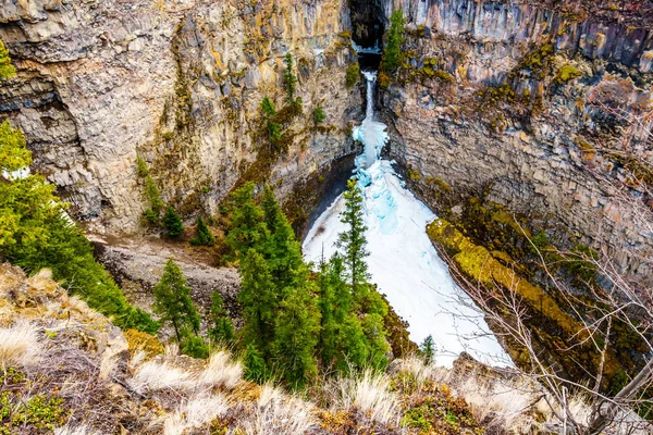 Spectacular Ice Snow Cone Winter Bottom Spahats Falls Spahats Creek — Stock Photo, Image