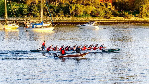 Vancouverissa Kanada Huhtikuu 2019 Dragon Boat Harjoitukset False Creekin Sisääntulossa — kuvapankkivalokuva