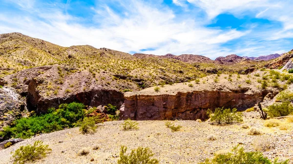 Montañas Barrancos Coloridos Resistentes Dorado Canyon Frontera Nevada Arizona Cañón — Foto de Stock