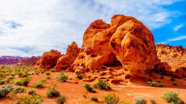 Seven Sisters, Nevada, ABD'deki Valley of Fire State Park'ta parlak kırmızı bir Aztek kumtaşı kaya oluşumu