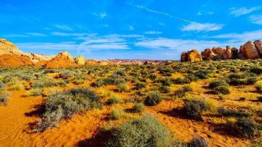 Nevada, Abd Fire State Park Vadisi'nde Rainbow Vista Trail Sunrise Renkli Sandstone Dağları