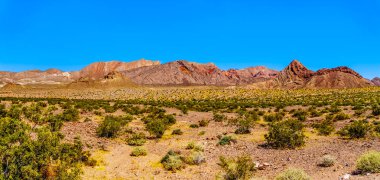 Lake Mead Ulusal Rekreasyon Alanı Northshore Road Sr167 boyunca Sağlam ve Renkli Dağlar Nevada Boulder City ve Overton arasında yarı çöl manzara ile çalışır, ABD