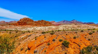 Lake Mead Ulusal Rekreasyon Alanı Northshore Road Sr167 boyunca Sağlam ve Renkli Dağlar Nevada Boulder City ve Overton arasında yarı çöl manzara ile çalışır, ABD