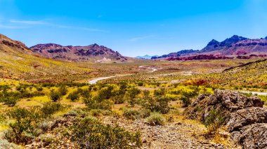 Northshore Road Sr167 Lake Mead Ulusal Rekreasyon Alanı Nevada Boulder City ve Overton arasında renkli dağlar ile yarı çöl manzara ile dolambaçlı, ABD