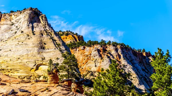 The white peaks of the sandstone Mountains and Mesas along the Zion-Mt.Carmel Highway on the East Rim of Zion National Park in Utah, United States