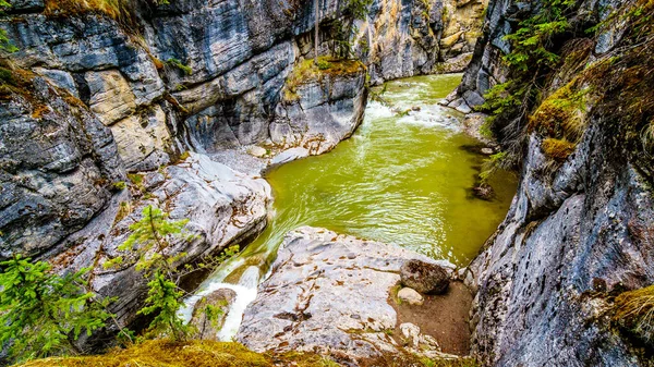 Apele Turbulente Ale Canionului Maligne Curg Prin Adâncul Canionului Maligne — Fotografie, imagine de stoc