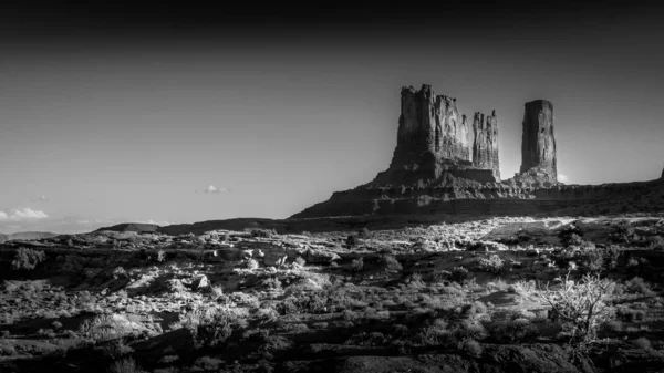 Black White Foto Van Eagle Mesa Een Zandsteen Butte Het — Stockfoto