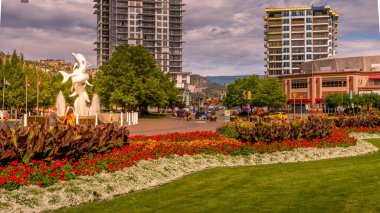 Kelowna, British Columbia/Canada - July 24, 2020: Flowers in the Garden of Rhapsody Plaza in the city of Kelowna clipart