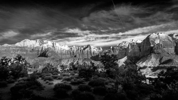 Foto Blanco Negro Kinesava Templo Del Oeste Parque Nacional Zion —  Fotos de Stock